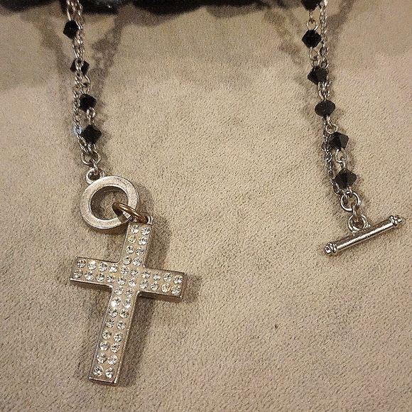 Layered Swarovski Crystal Cross Necklace - Picture 4 of 6